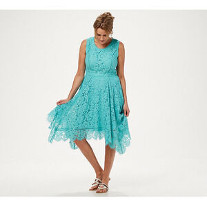 Isaac Mizrahi Handkerchief Midi Dress pale Turquoise Petite XXS NEW A351990